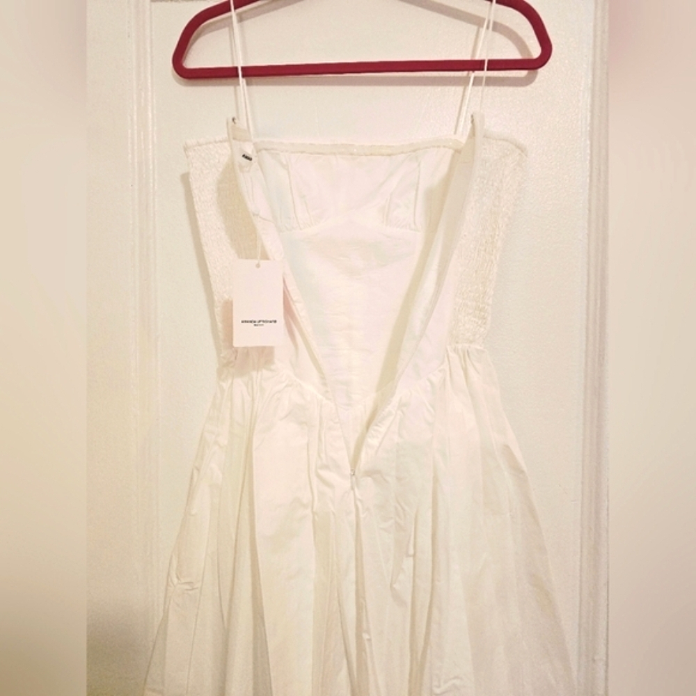 NEW Amanda Uprichard White Cotton Strapless Holland Midi Dress — Size Small - Picture 12 of 13